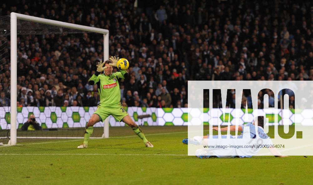 Thomas Sorensen of Stoke City saves a Gareth Barry of Manchester City volley Barclays Premier League Manchester City v Stoke City 21st December, 2011 .