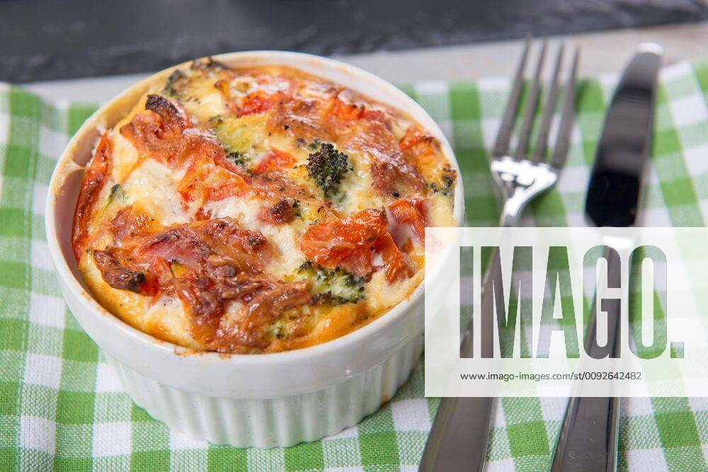 Quiche lorraine in small white bowl