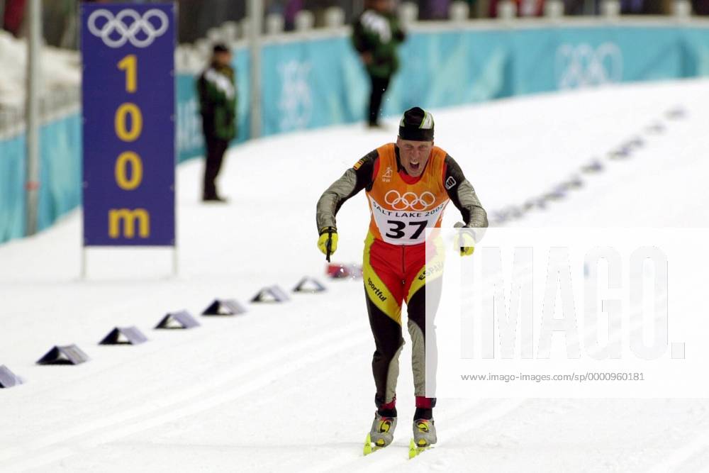 Johann Mühlegg (Spanien) - noch 100m bis ins Ziel Nordischer Skilauf OS Winter Herren Olympische Winterspiele 2002, Olympia, Olympiade, Spiele, Ski Nordisch, Nordischer Skisport, Einzelbild Salt Lake City