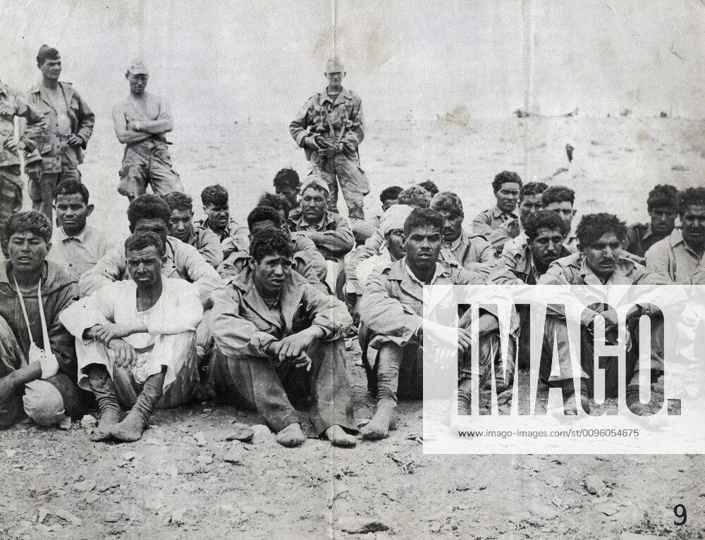 ALGERIAN WAR Group of Algerian prisoners framed by French soldiers Anonymous photograph around 1958 for French propaganda Credit Collection IM Kharbine Tapabor KH202435