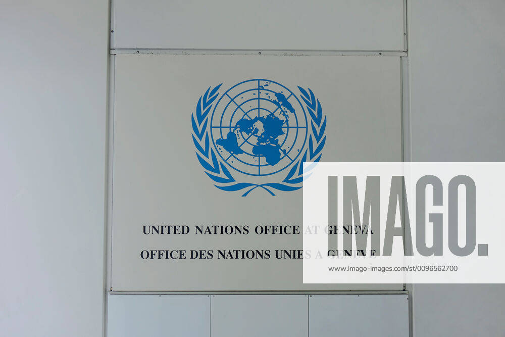 United Nations Office at Geneva United Nations Office at Geneva, 03 08 2019, Geneva, Avenue de la Paix, Switzerland, The United Nations logo is located at an office in Geneva