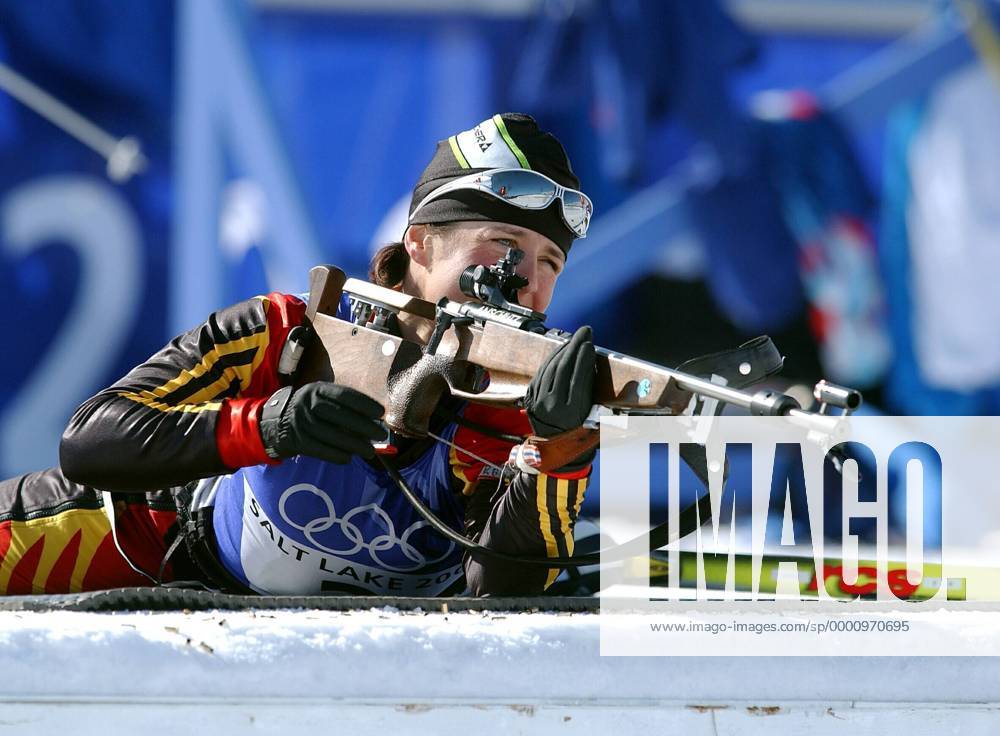 Uschi Disl (Deutschland) - Liegendschießen Biathlon OS Winter Damen Olympische Winterspiele 2002, Olympia, Olympiade, Spiele, Vdig Einzelbild Salt Lake City