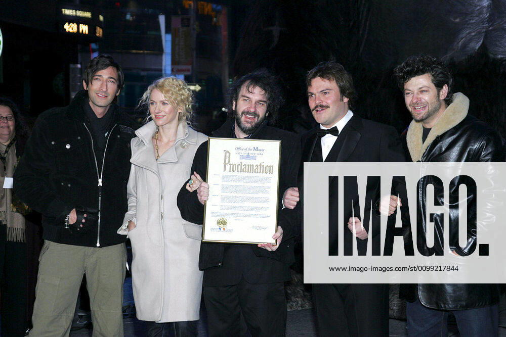 Adrien Brody, Naomi Watts, Peter Jackson, Jack Black, Andy Serkis at arrivals for KING KONG Premiere, Loews E-Walk and AMC Empire 25 Theaters, New York, NY, December 05, 2005. Photo by: Gregorio Binuya Everett Collection !ACHTUNG AUFNAHMEDATUM GESCHÃ„TZT! PUBLICATIONXNOTxINxCANxCHNxFRAxITAxJPNxNORxPOLxRUSxESPxUKxUSA