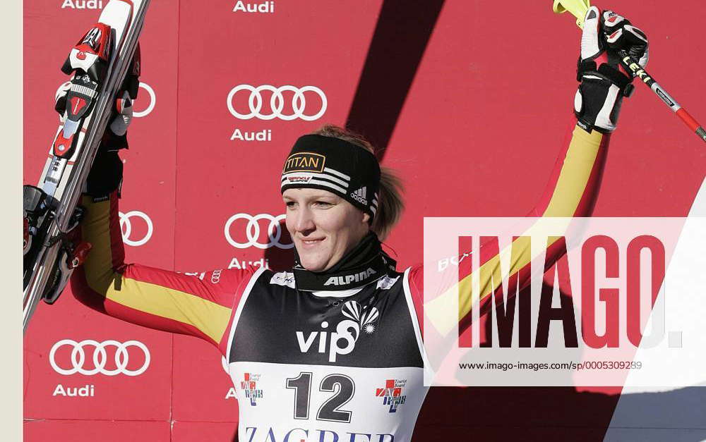 Third placed Susanne Riesch of Germany celebrates her medal won in ...