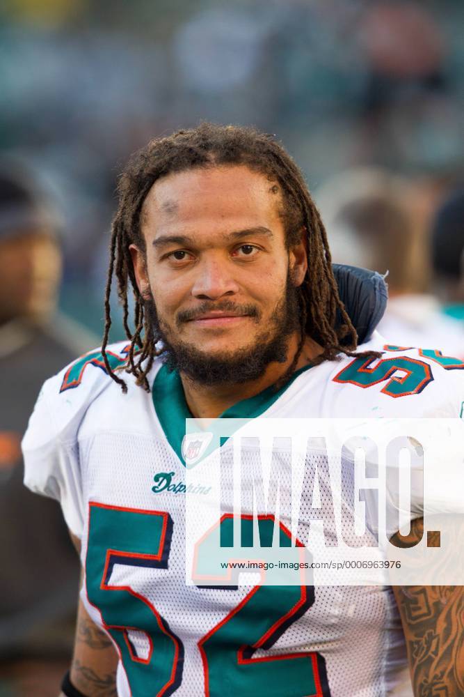 28 November 2010: Linebacker (52) Channing Crowder of the Miami Dolphins  smiles against the Oakland