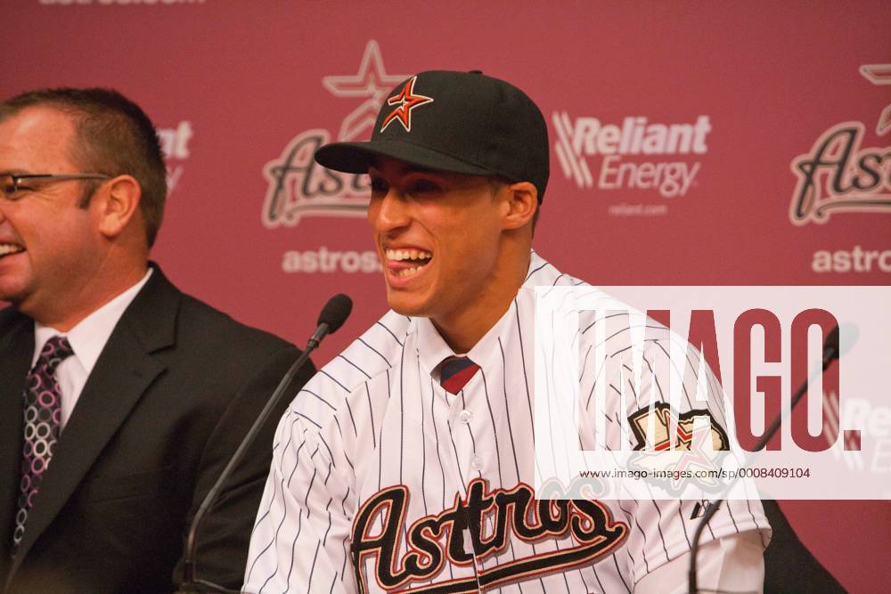 Aug. 19, 2011 - Houston, Texas, U.S - Houston Astros George Springer (4)  being introduced by the Houston Astros Director of Scout Bobby Heck and  John Kosciak at Minute Maid Park in