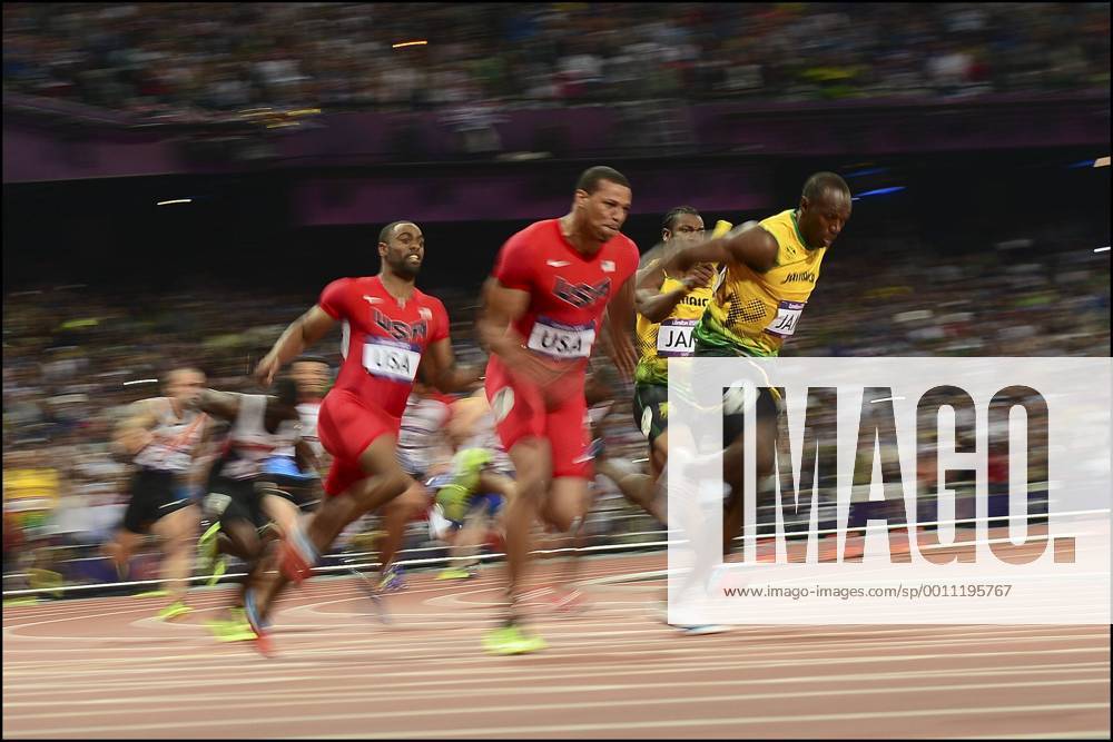 Yohan Blake et Usain Bolt (Jamaica), Tyson Gay und Ryan Bailey (USA ...