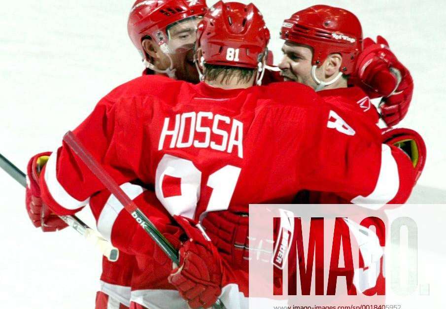 Detroit Red Wings top line of Pavel Datsyuk centering Marian Hossa and  Tomas Holmstrom connect on a clutch goal. Didn't last long, or end…