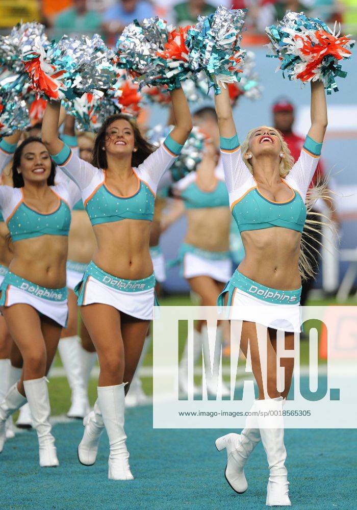 Miami Dolphins cheerleaders dance and perform with their pom poms