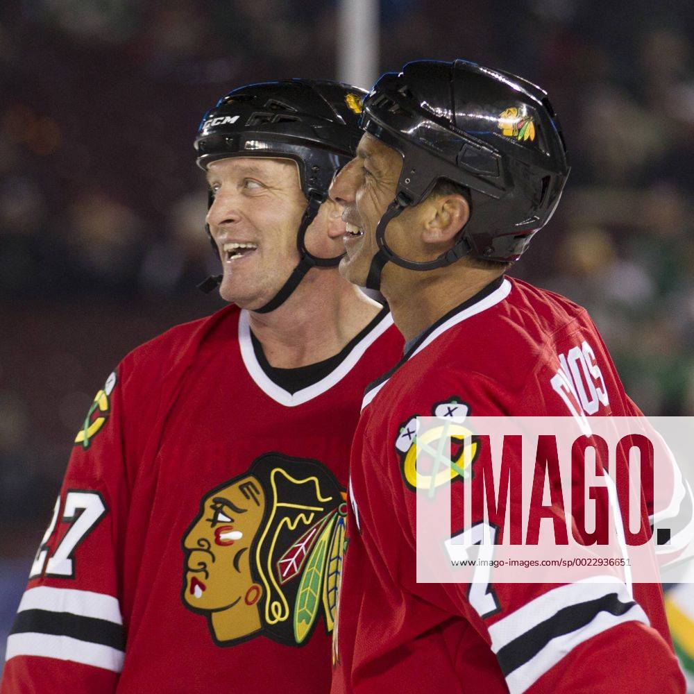 Jeremy Roenick and Chris Chelios of the Chicago Blackhawks Alumni News  Photo - Getty Images