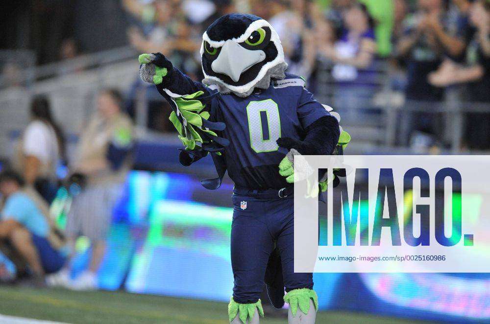Seattle Seahawks mascot Blitz celebrates a Seahawk touchdown from the  endzone during 2nd half action