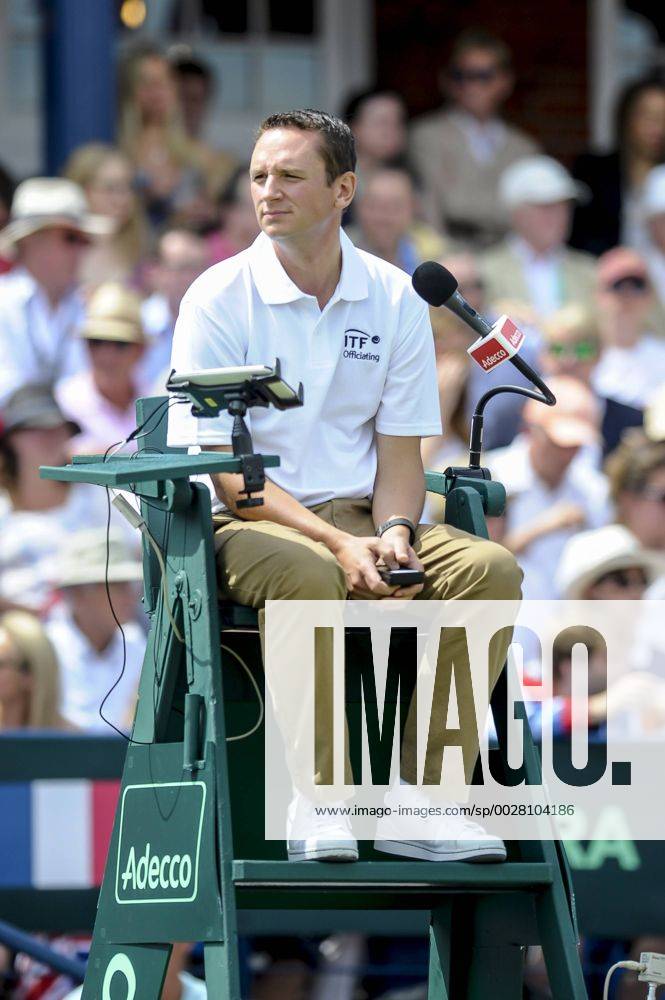 Chair Umpire Jake Garner during the Great Britain v France Davis Cup ...