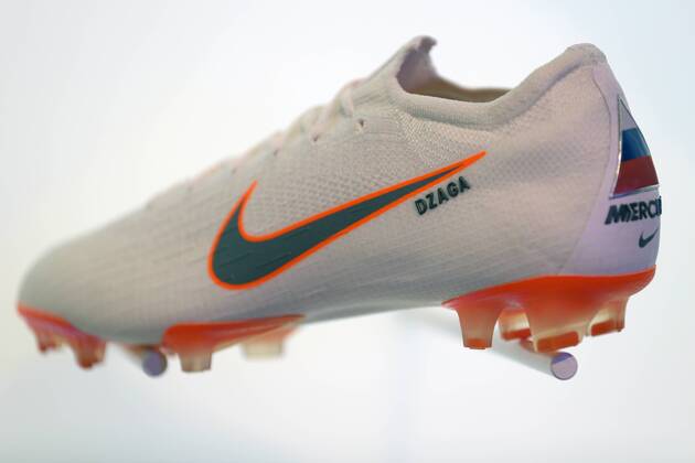 MOSCOW RUSSIA MAY 17 2018 Football shoes from Nike s new Just Do It collection unveiled in