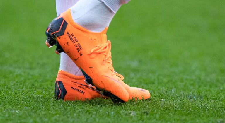 Eden Hazard of Chelsea personalised Nike Mercurial football boots during the FA Cup FINAL match