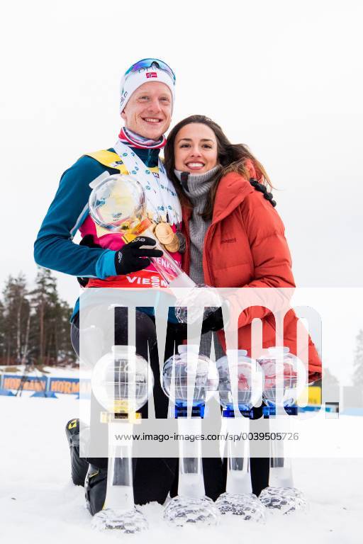 190324 Johannes Thingnes Bo of Norway celebrates with his wife Hedda