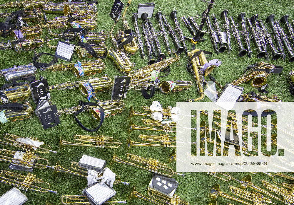 : A general view of the Baylor band instruments prior to NCAA, College ...