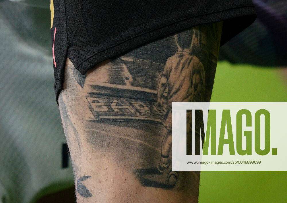 Birmingham, England, 18th September 2021. A tattoo on the leg of Tyrone  Mings of Aston Villa during the Premier League match at Villa Park,  Birmingham. Picture credit should read: Darren Staples /
