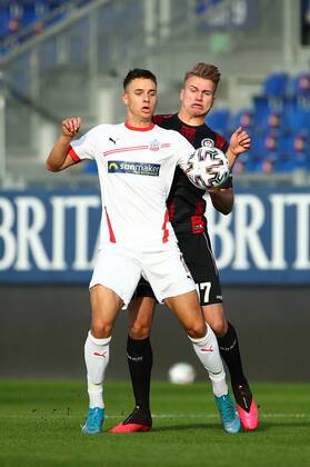 Florian Carstens Wiesbaden In A Duel With Timmy Thiele Koeln SV Wehen ...