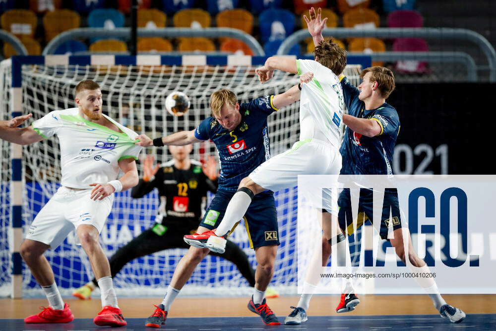 Handball, WM, Slowenien - Schweden Blaz BLAGOTINSEK (3), Max DARJ (5 ...