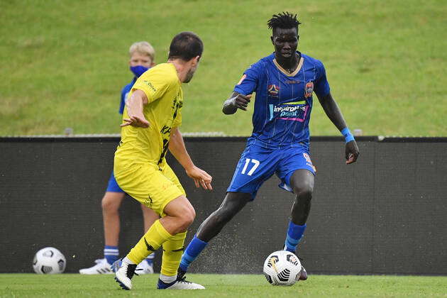 ALEAGUE PHOENIX JETS, Valentino Yuel of the Jets runs in to score the ...