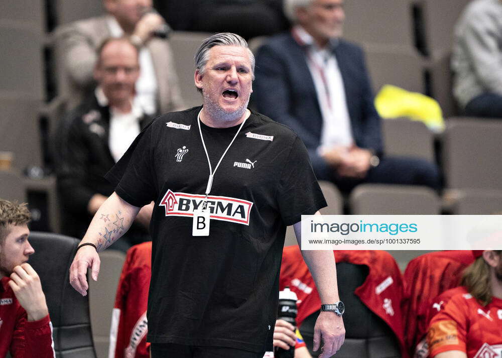 Denmarks head coach Nikolaj Jacobsen in EC qualification mens handball 