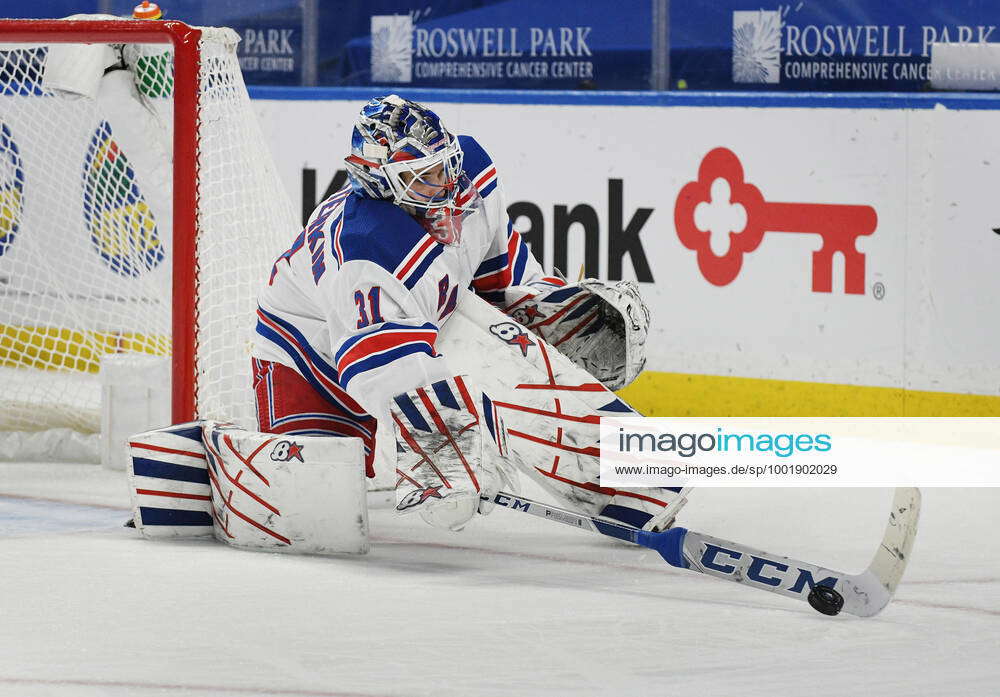 April 01, 2021: New York Rangers goalie Igor Shesterkin (31) reaches ...