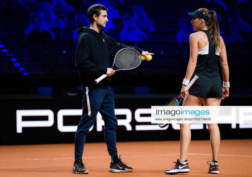 April 16, 2021, STUTTGART, GERMANY: IBelinda Bencic of Switzerland with  coach Sebastian Sachs during