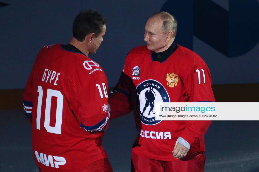 SOCHI, RUSSIA — MAY 10, 2021: Hockey player Pavel Bure (L) and Russian  President Vladimir Putin