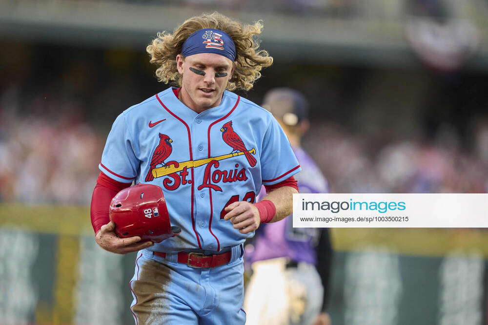 July 3. 2021: Cardinals centerfielder Harrison Bader (48) runs off