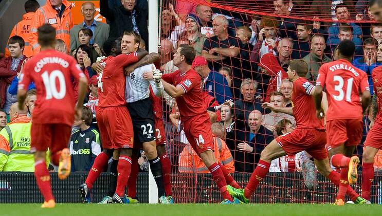Mandatory Credit: Photo by Ian Hodgson ANL Shutterstock (4089071a) Liverpool s Simon Mignolet Celebrates Penalty Save From Stoke s Jonathan Walters At Anfield. Premier League: Liverpool V Stoke City (1-0) Aug 17th 2013 - Liverpool Uk. Picture By Ian Hodgson daily Mail Liverpool s Simon Mignolet Celebrates Penalty Save From Stoke s Jonathan Walters At Anfield. Premier League: Liverpool V Stoke City (1-0) Aug 17th 2013 - Liverpool Uk. Picture By Ian Hodgson daily Mail EDITORIAL USE ONLY No use with unauthorised audio, video, data, fixture lists (outside the EU), club league logos or live services. Online in-match use limited to 45 images ( 15 in extra time). No use to emulate moving images. No use in betting, games or single club league player publications services. Liverpool s Simon Mignolet Celebrates Penalty Save From Stoke s Jonathan Walters At Anfield. Premier League: Liverpool V Stoke City (1-0) Aug 17th 2013 - Liverpool Uk. Picture By Ian Hodgson daily Mail EDITORIAL USE ONLY No use with unauthorised audio, video, data, fixture lists (outside the EU), club league logos or live services. Online in-match use limited to 45 images ( 15 in extra time). No use to emulate moving images. No use in betting, games or Copyright: xIanxHodgson ANL Shutterstockx 4089071a