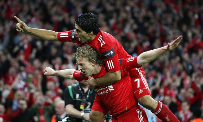 Mandatory Credit: Photo by Back Page Images Shutterstock (1638893b) Dirk Kuyt of Liverpool celebrates scoring with Luis Suarez to make the score 1-2 Cardiff City v Liverpool Carling Cup Final Football Match, Wembley, London, Britain - 26 Feb 2012 Liverpool win on penalties. Editorial use only. No merchandising. Football Association and Premier League restrictions apply inc. no internet mobile usage without FAPL license. It is the picture user s responsibility to adhere to all restrictions - for details contact Football Dataco Cardiff City v Liverpool Carling Cup Final Football Match, Wembley, London, Britain - 26 Feb 2012 Editorial use only. No merchandising. Football Association and Premier League restrictions apply inc. no internet mobile usage without FAPL license. It is the picture user s responsibility to adhere to all restrictions - for details contact Football Dataco  Copyright: xBackxPagexImages Shutterstockx 1638893b