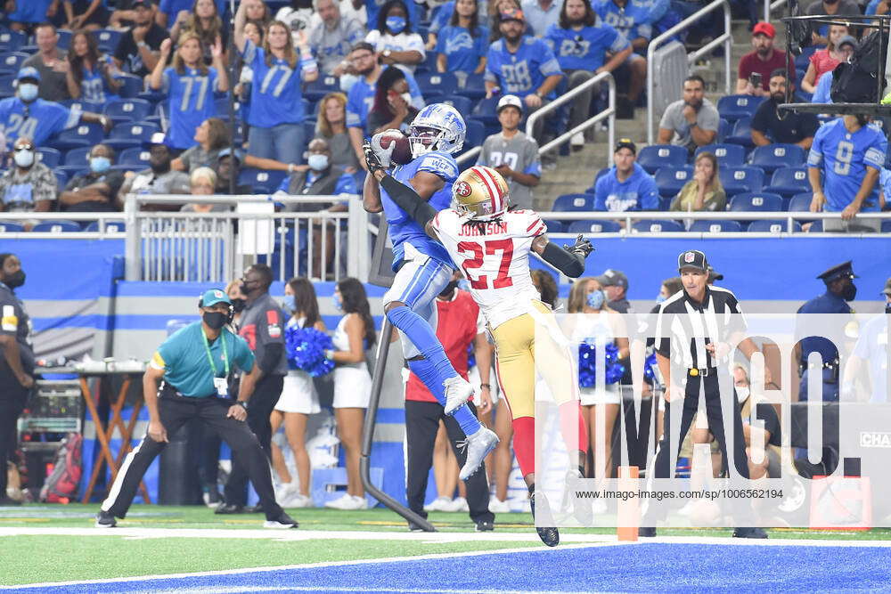 Detroit Lions wide receiver Quintez Cephus (87) catches a touchdown pass as  San Francisco 49ers …