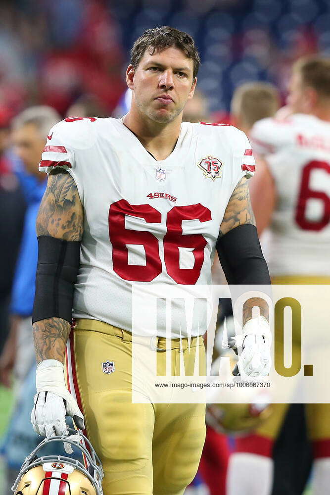 San Francisco 49ers vs Detroit Lions San Francisco 49ers offensive guard  Tom Compton (66) walks off