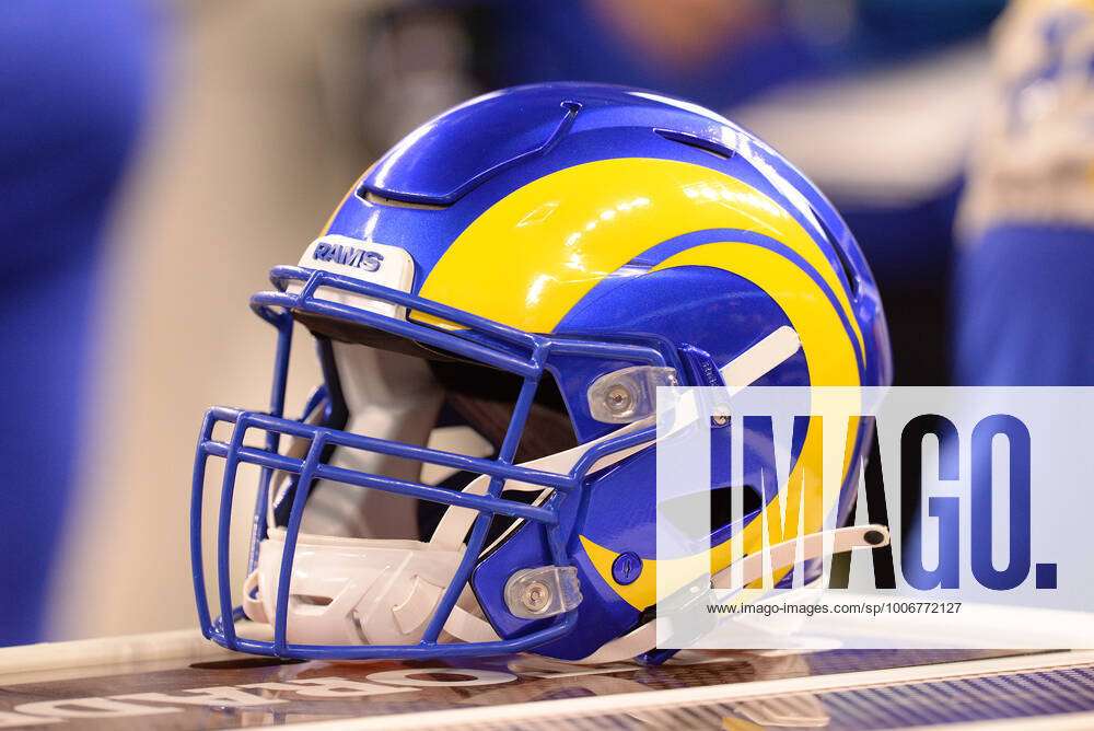INDIANAPOLIS, IN - SEPTEMBER 19: A Los Angeles Rams helmet sits on