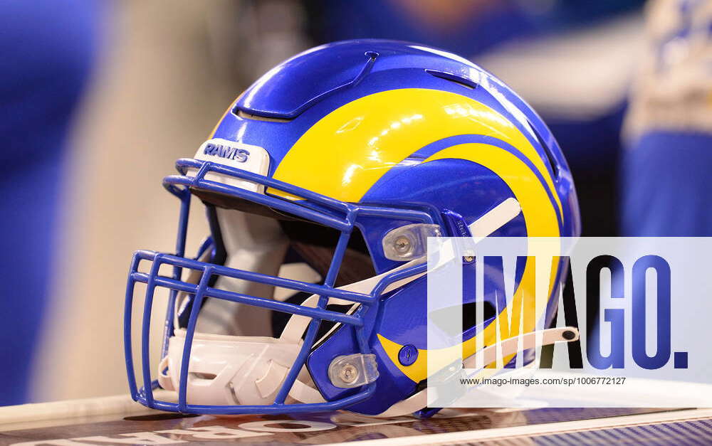 INDIANAPOLIS, IN - SEPTEMBER 19: A Los Angeles Rams helmet sits on the  sideline during the NFL