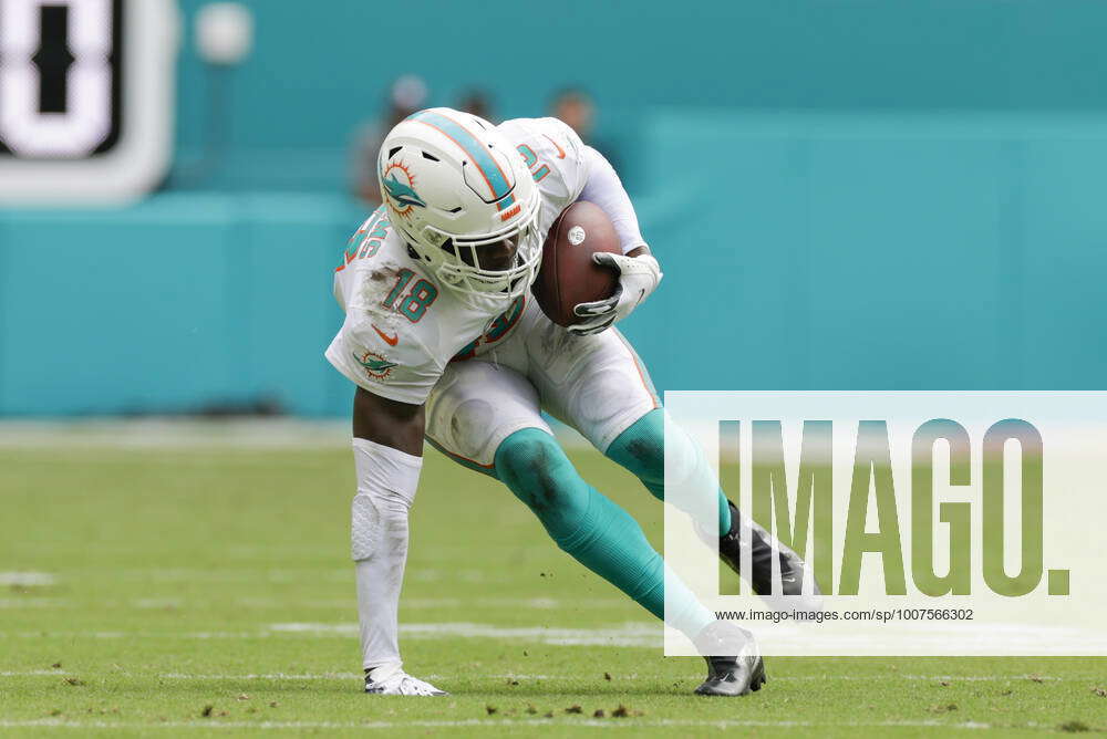 Miami Dolphins wide receiver Preston Williams (18) runs the ball