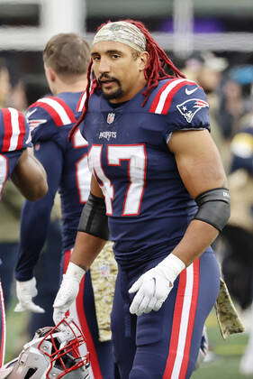 FOXBOROUGH, MA - NOVEMBER 14: New England Patriots fullback Jakob Johnson  (47) during a game between