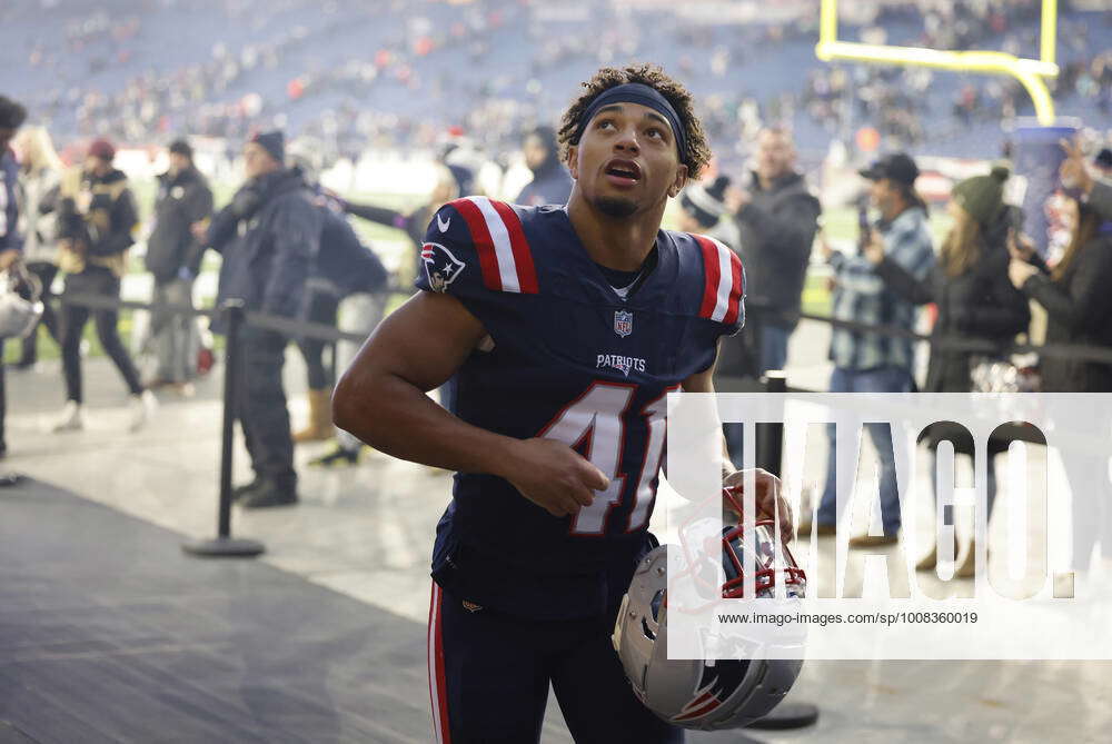 FOXBOROUGH, MA - NOVEMBER 28: New England Patriots defensive back Myles  Bryant (41) after a game bet