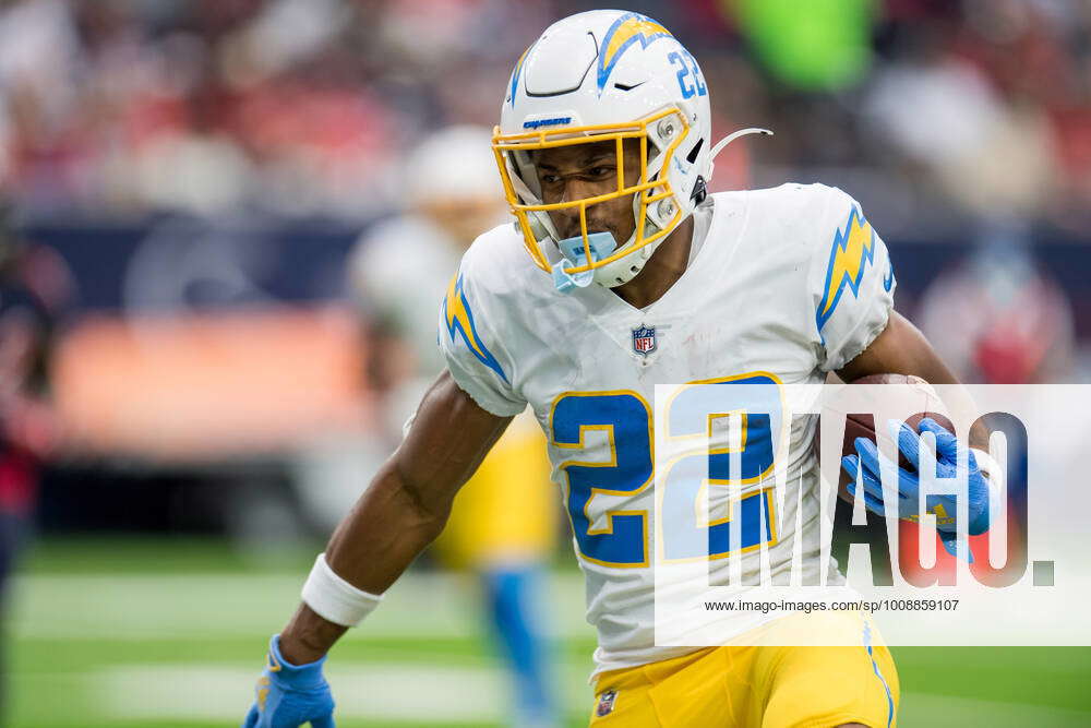 Houston, TX, USA. 26th Dec, 2021. Los Angeles Chargers running back Justin  Jackson (22) celebrates his touchdown with Chargers fans in the stands  during the second quarter of an NFL football game