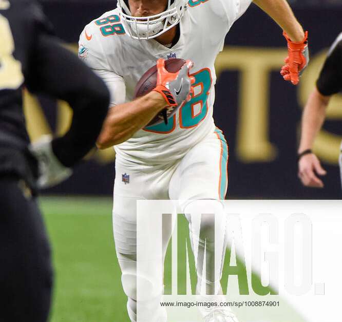 Miami Dolphins tight end Mike Gesicki (88) celebrates after an NFL football  game against the New Orleans Saints, Monday, Dec. 27, 2021, in New Orleans.  (AP Photo/Tyler Kaufman Stock Photo - Alamy