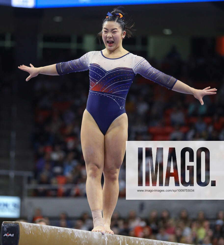 February 11, 2022: Auburn s Sophia Groth smiles after performing a ...