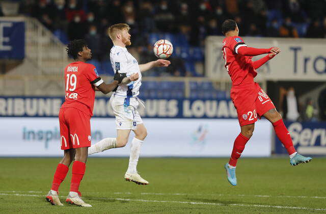 Auxerre) Gaetan Charbonnier (Nancy) William Bianda Football : Auxerre vs  Nancy - Ligue