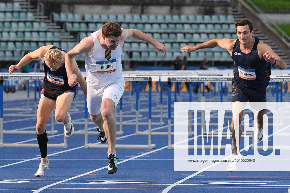 ATHLETICS SYDNEY CLASSIC, Nick Hough wins the Mens 110m hurdles during the Sydney Track Classic at