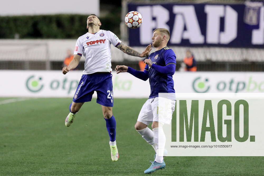 Croatian First League HNK Hajduk v GNK Dinamo Dino Mikanovic of Hajduk Split and Petar Bockaj of