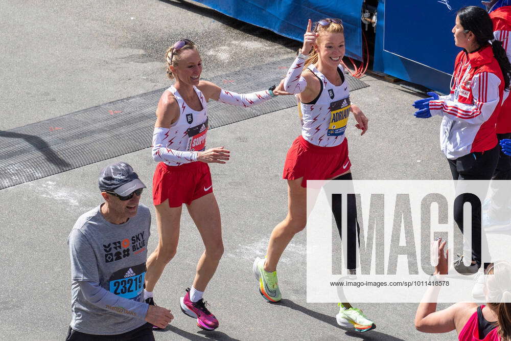 BOSTON, MA APRIL 18 Adrienne Haslet (right), who lost her left leg