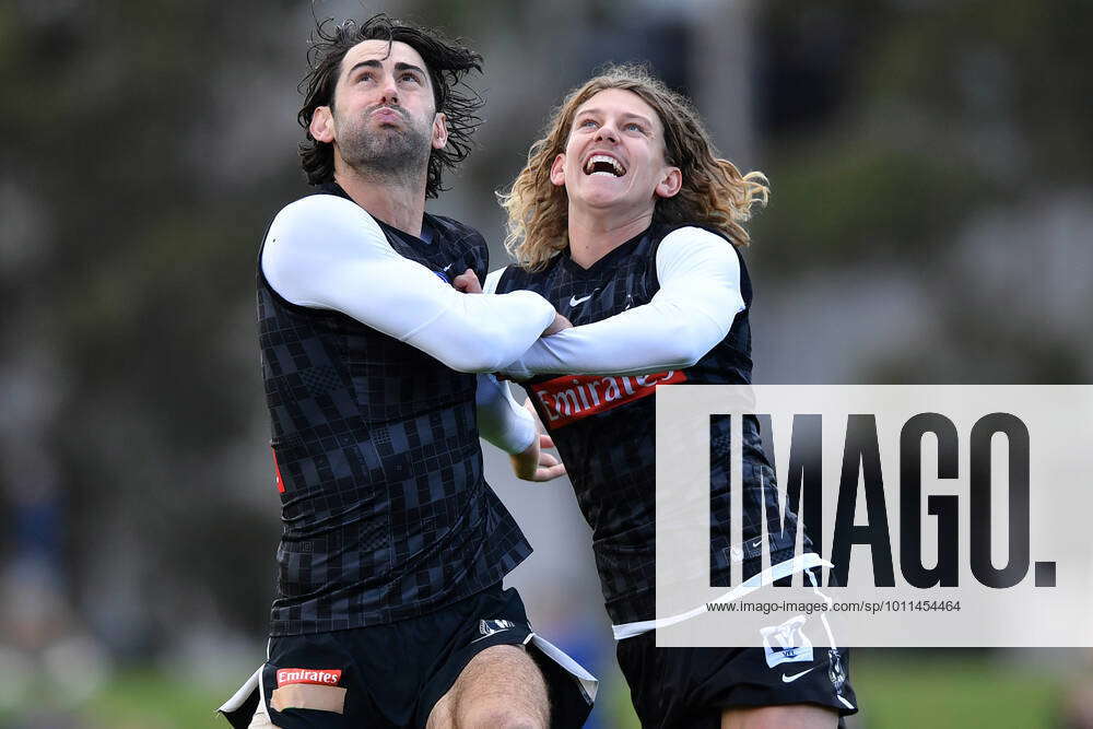 AFL MAGPIES TRAINING Brodie Grundy left and Aiden Begg of