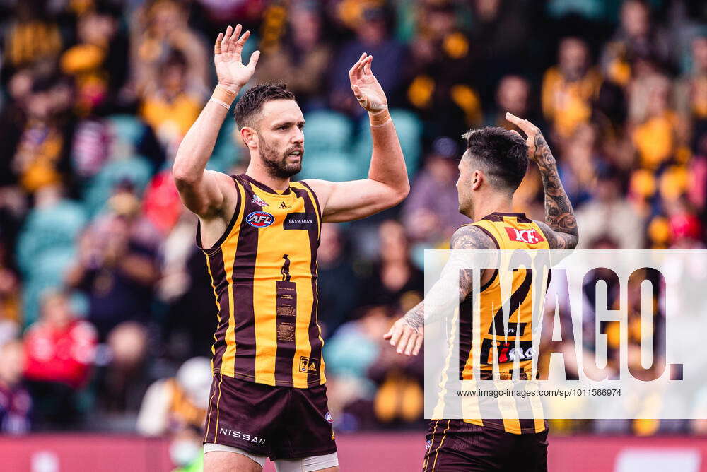 AFL HAWKS SWANS, Chad Wingard Of Hawthorn Celebrates A Goal During The ...