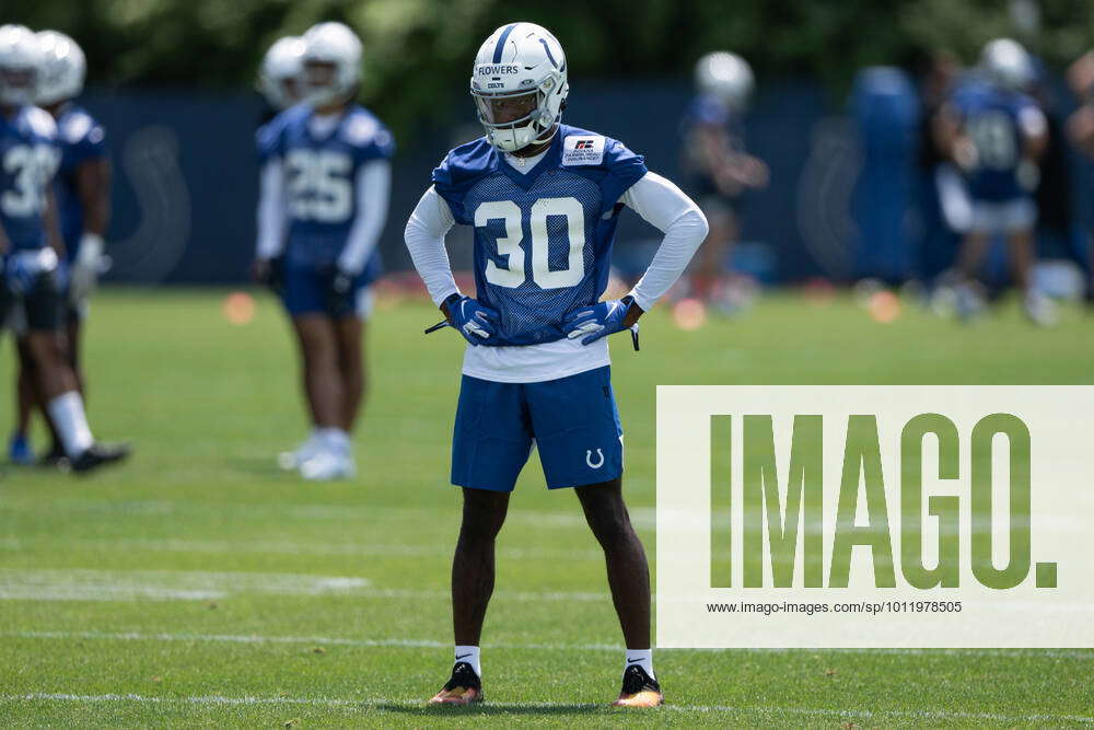 INDIANAPOLIS, IN - MAY 13: Indianapolis Colts cornerback Dallis Flowers  (30) runs through a drill du