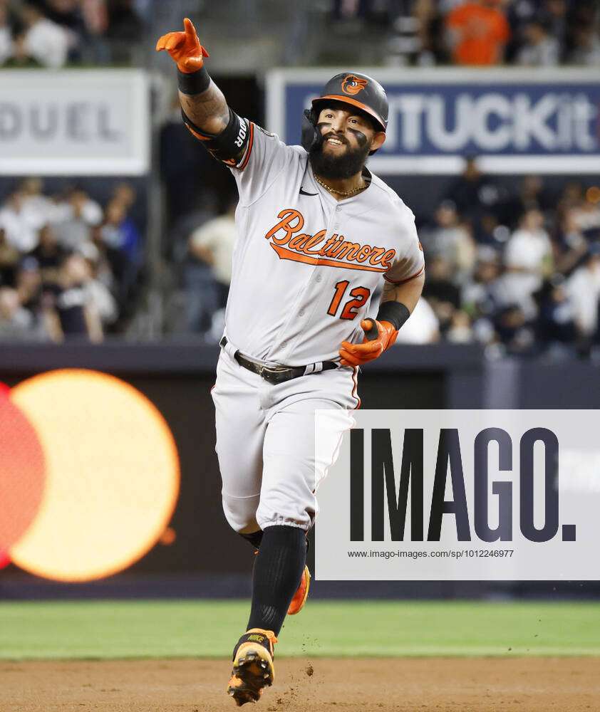 Baltimore Orioles Rougned Odor celebrates after hitting a 3-run home run in  the seventh inning