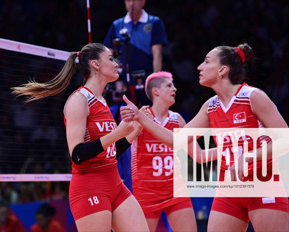 Zehra Gunes 18 and Sila Caliskan 17 of Turkey during the FIVB Volleyball  Women s National